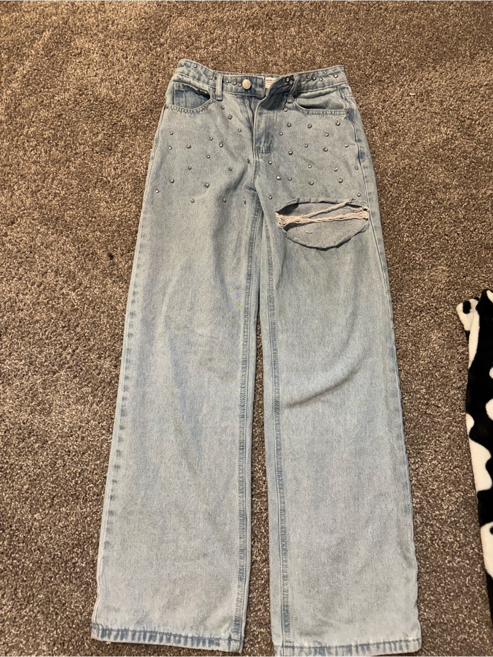Forever 21 Light Blue Wide-Leg Jeans with Stud Accents